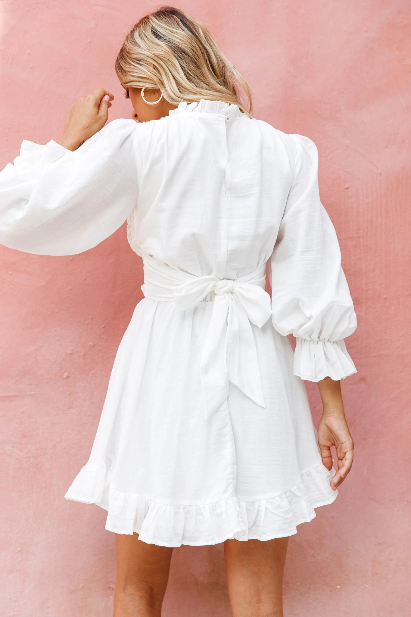 Marianna Long Sleeve Shirred Bust Dress White - Image 2