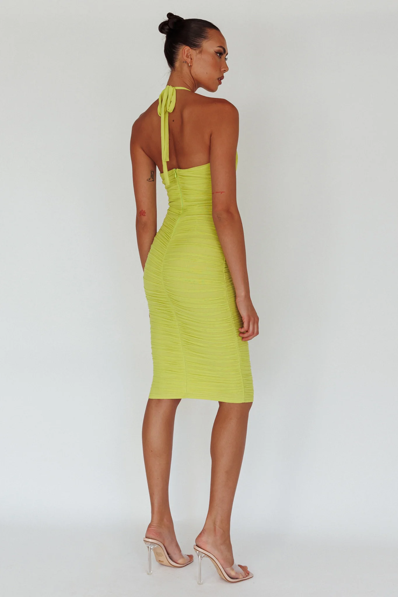 Maribella Halterneck Midi Dress Lime - Image 2