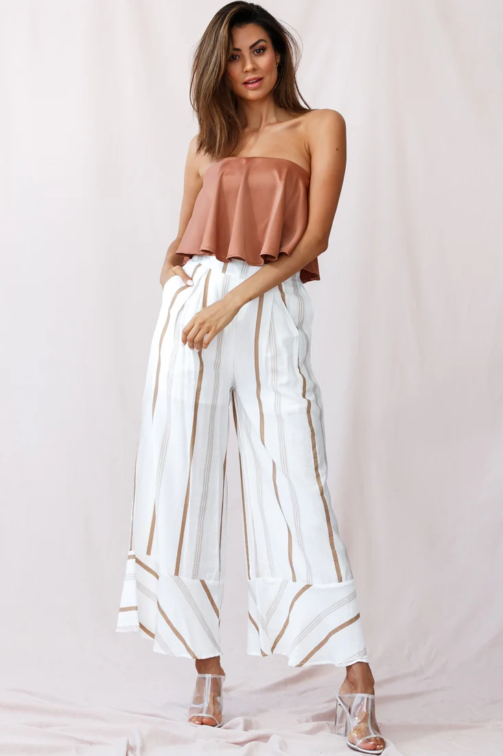 Marie Satin Bandeau Crop Top Camel - Image 5