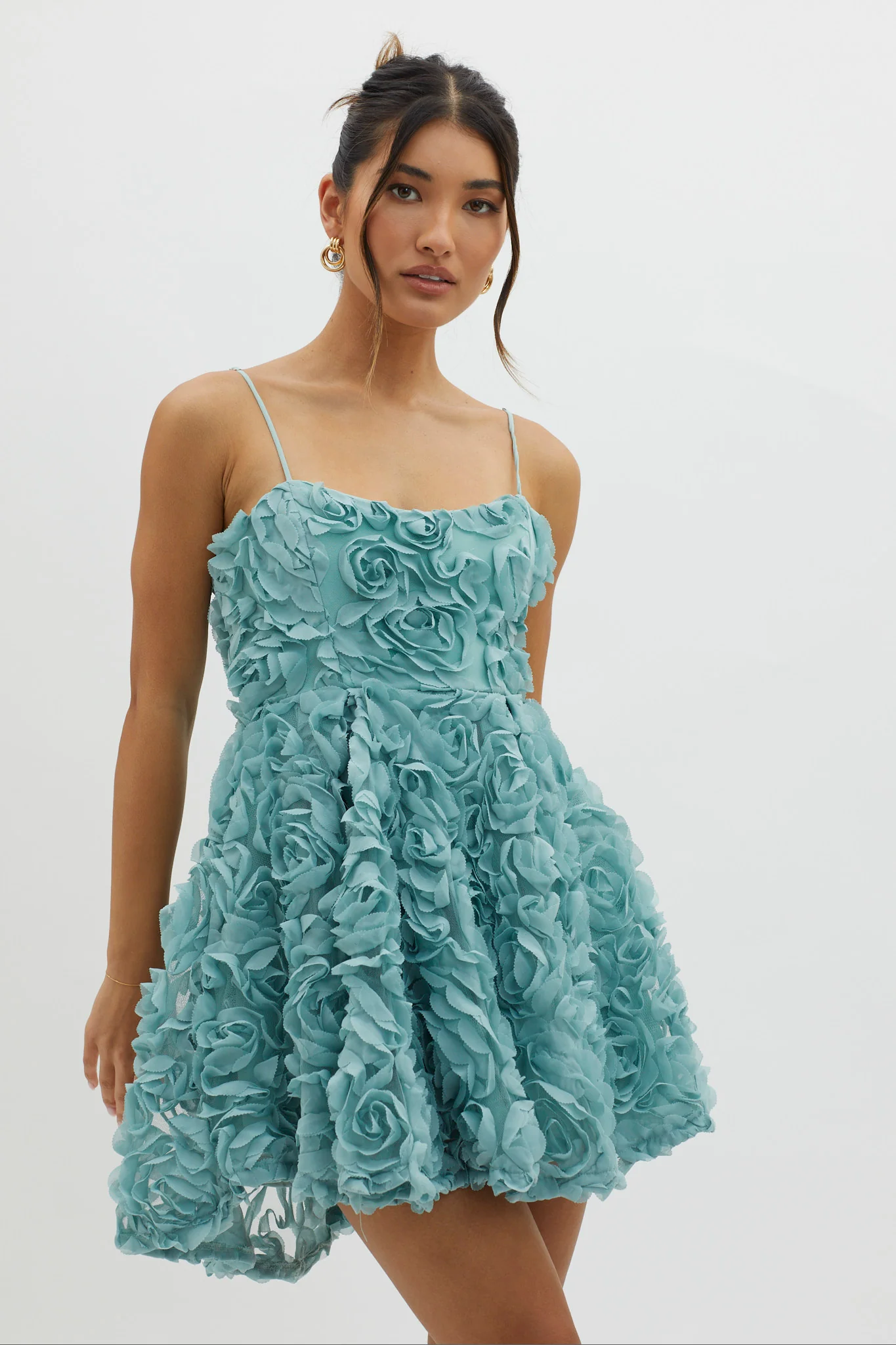 Mariela Floral Embellished Mini Dress Sage - Image 3