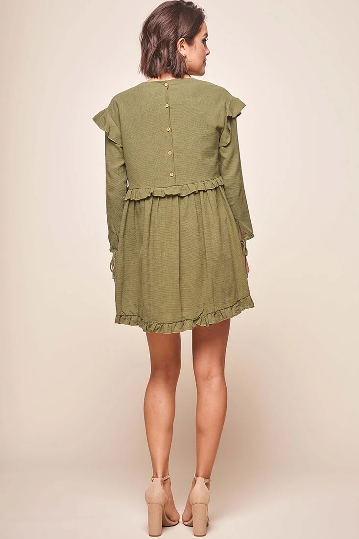 Marion Long Sleeve Shift Dress Khaki - Image 4