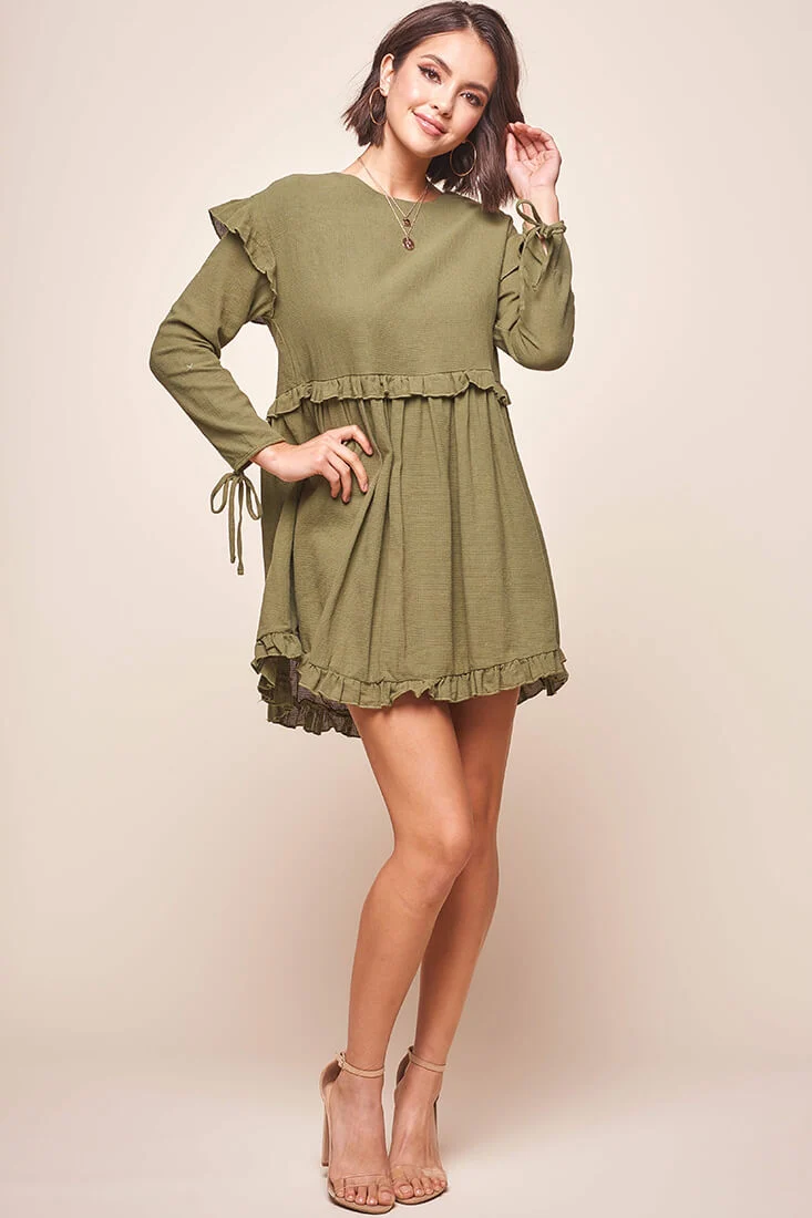 Marion Long Sleeve Shift Dress Khaki - Image 6
