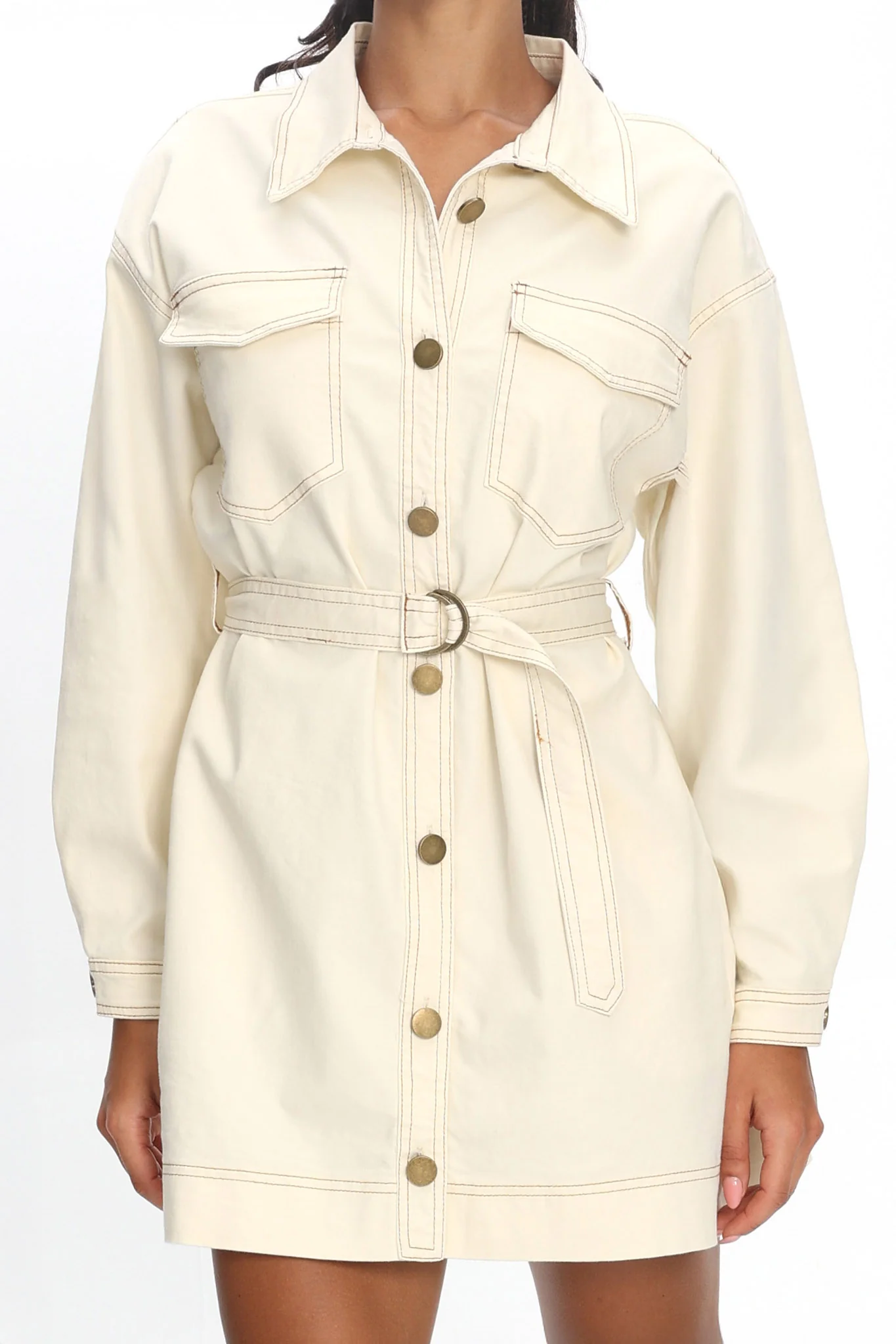 Mariska Collared Long Sleeve Mini Dress Butter - Image 3