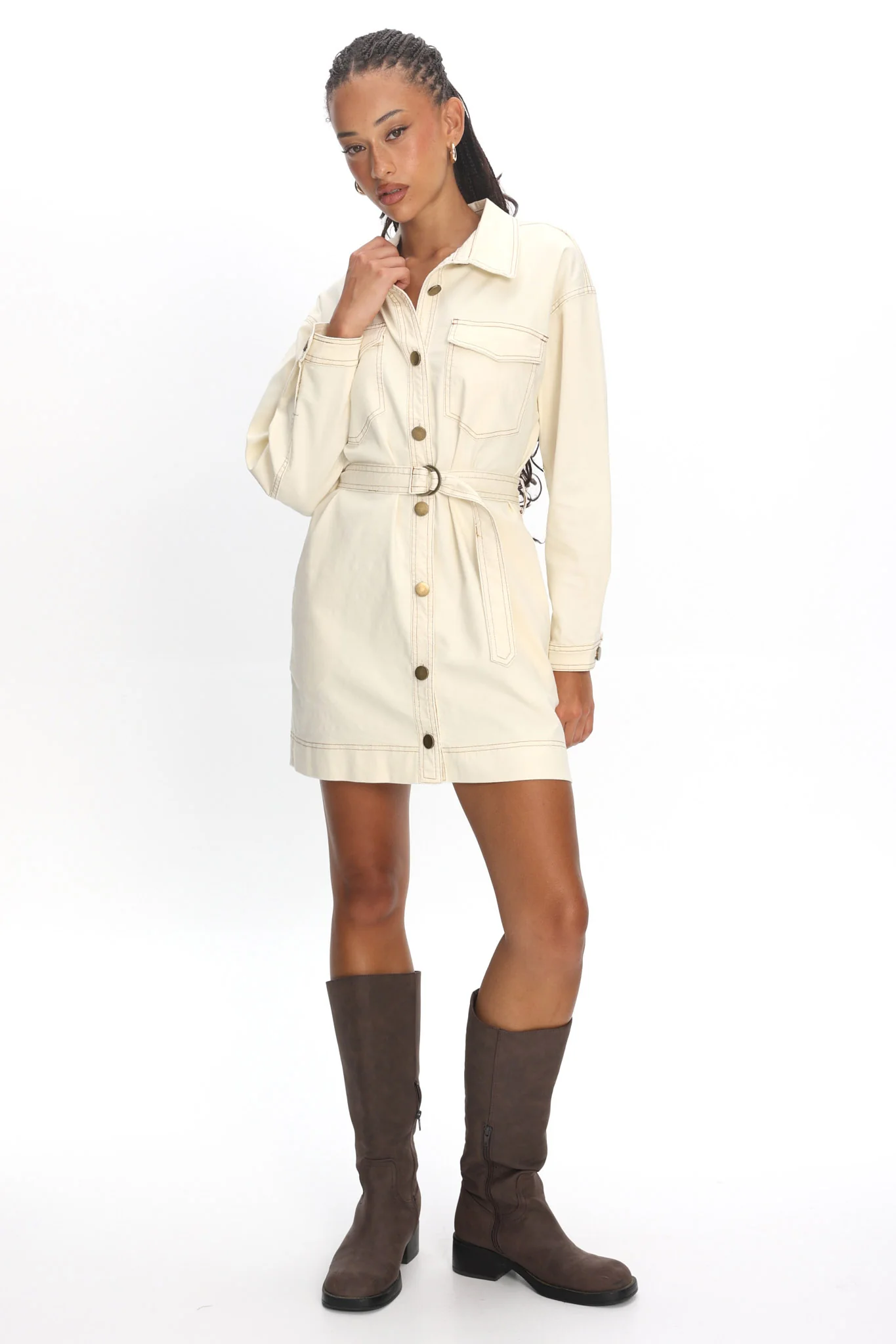 Mariska Collared Long Sleeve Mini Dress Butter - Image 4