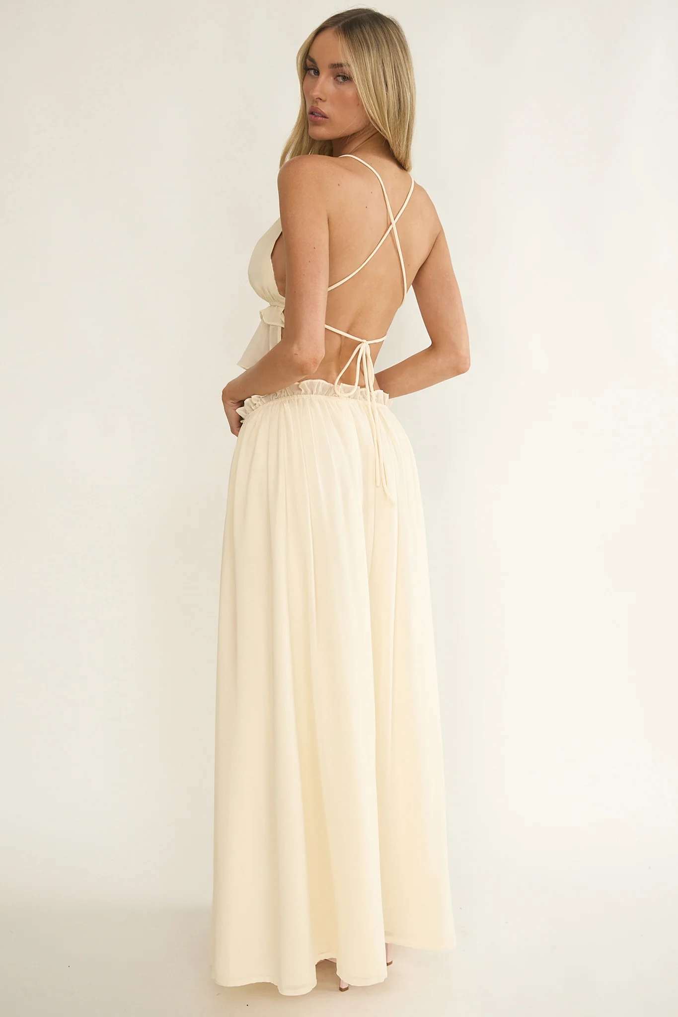 Marivelle Frill Trim Maxi Skirt Oyster - Image 2