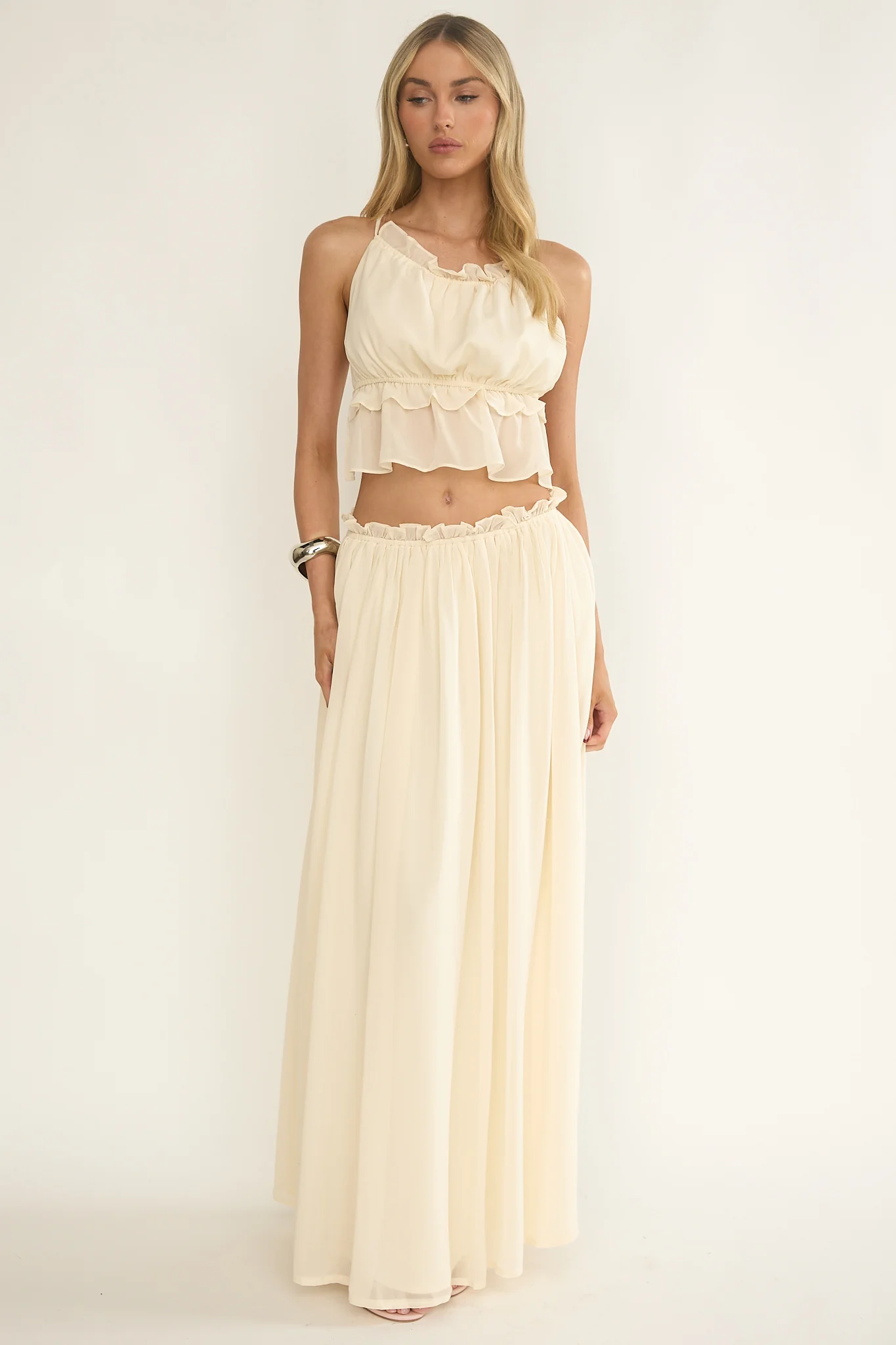 Marivelle Frill Trim Maxi Skirt Oyster - Image 5