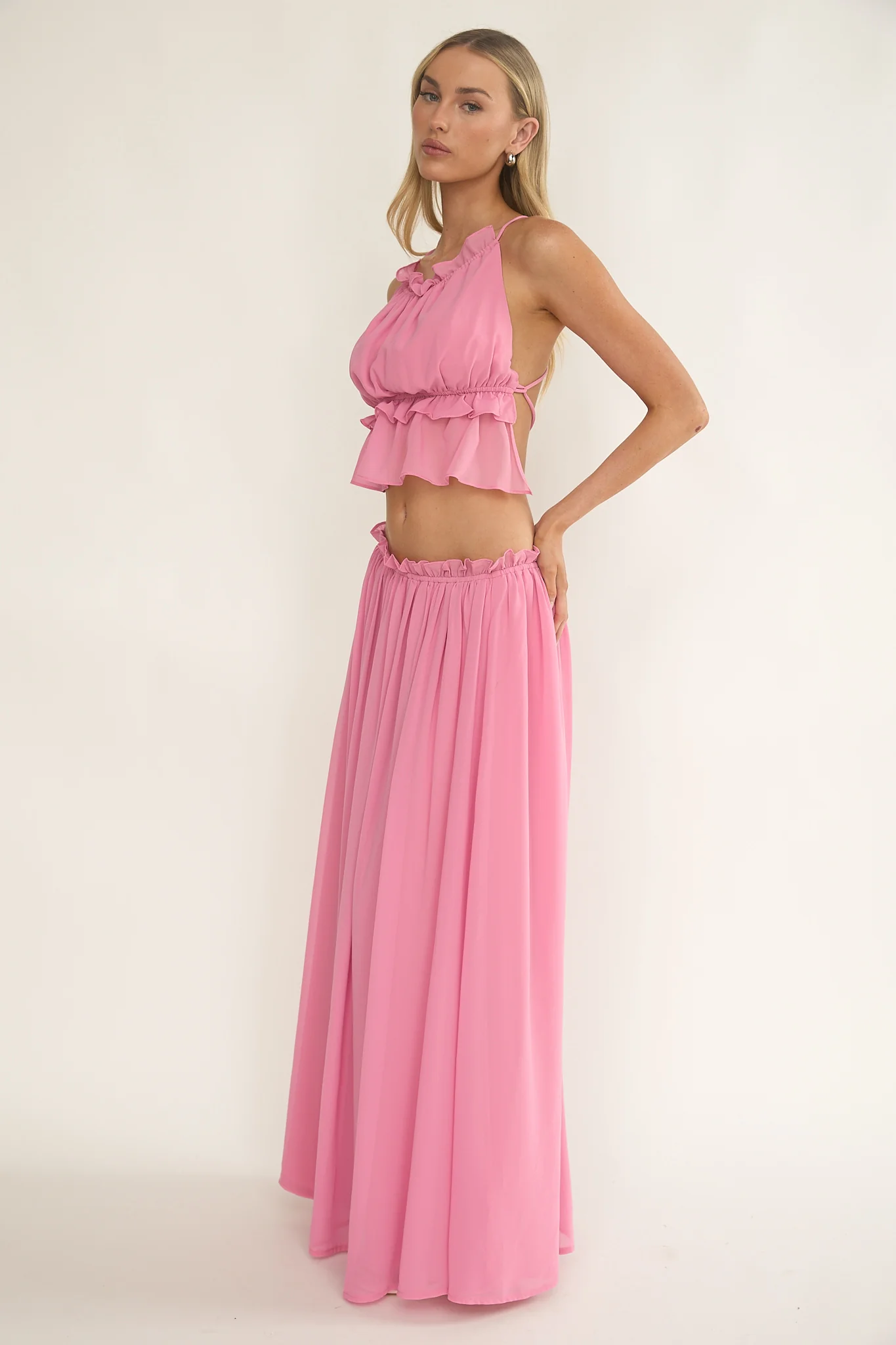 Marivelle Frill Trim Maxi Skirt Pink - Image 7