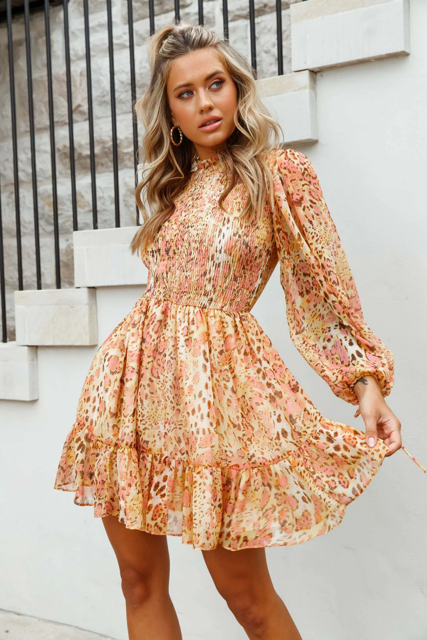 Marja Cami Strap Shirred Baby Doll Dress Leopard Print Pink - Image 5