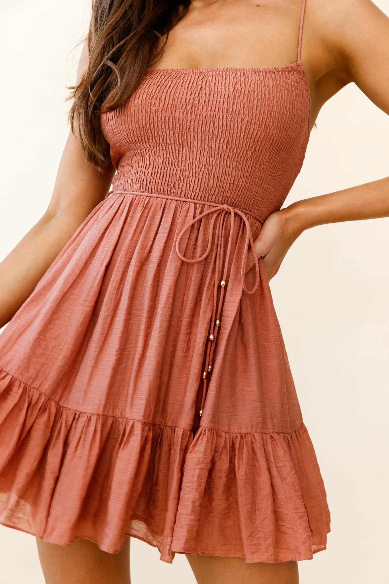 Marja Cami Strap Shirred Baby Doll Dress Rose - Image 4