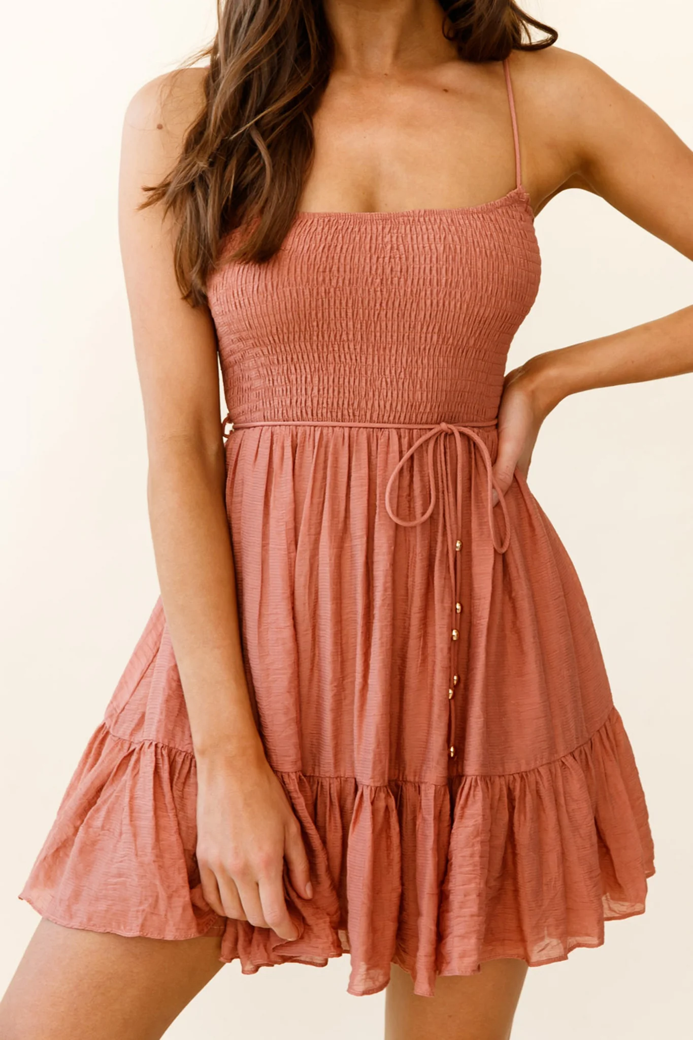 Marja Cami Strap Shirred Baby Doll Dress Rose - Image 5