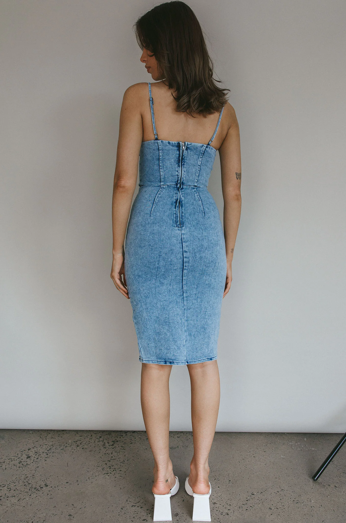 Marjorie Pleated Neckline Midi Dress Blue - Image 2