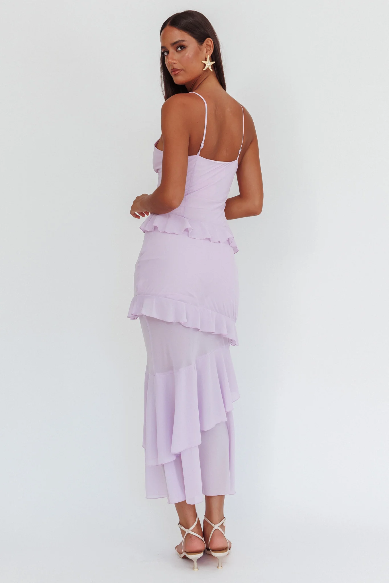 Marlie Frill Trim Rosette Maxi Dress Lilac - Image 2