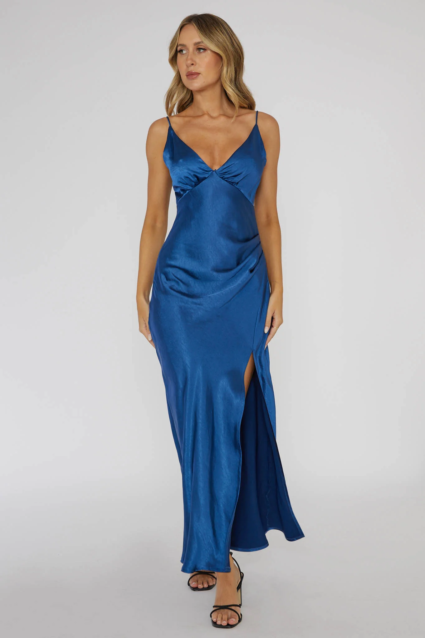 Marlie Side Pleat Maxi Dress Navy - Image 3