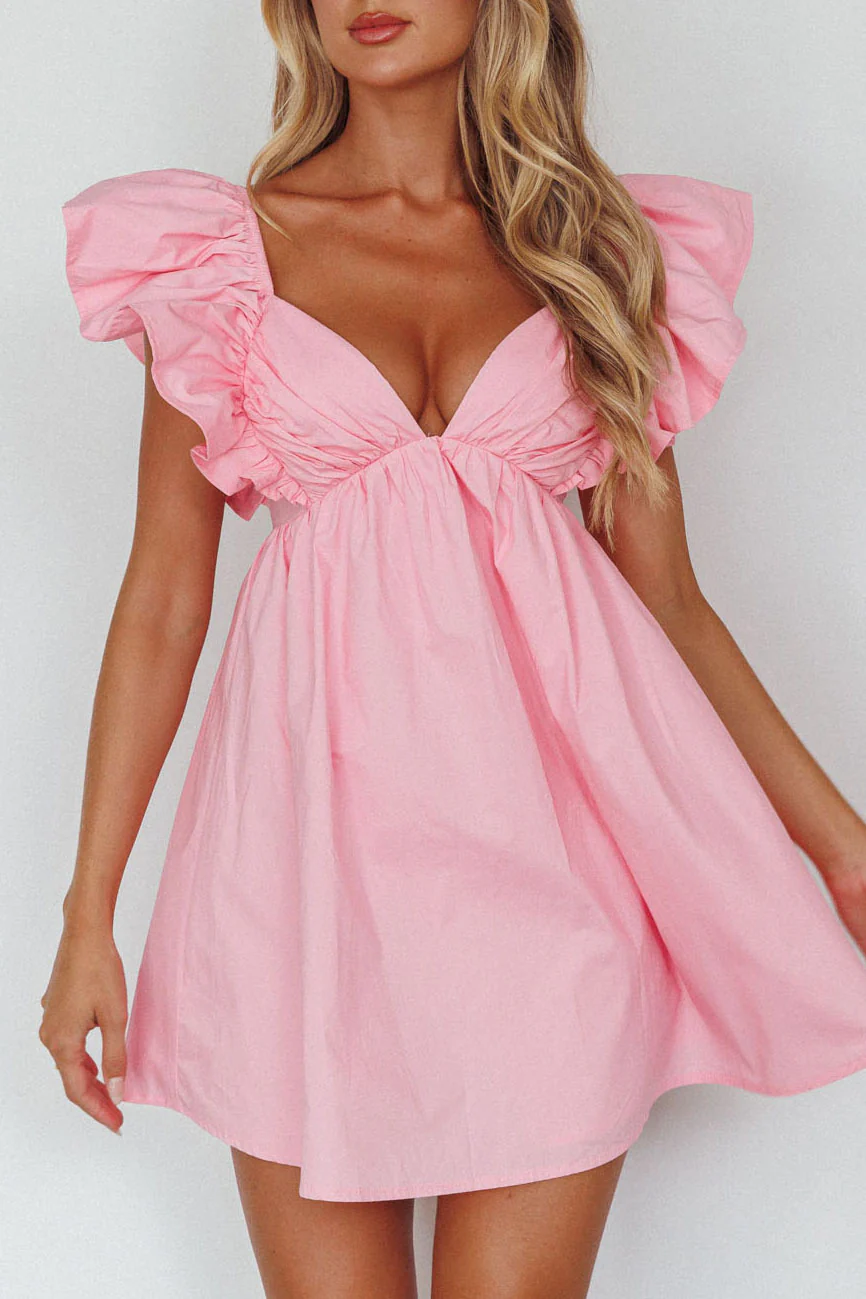 Marlina Ruffle Sleeve Babydoll Mini Dress Soft Pink - Image 4