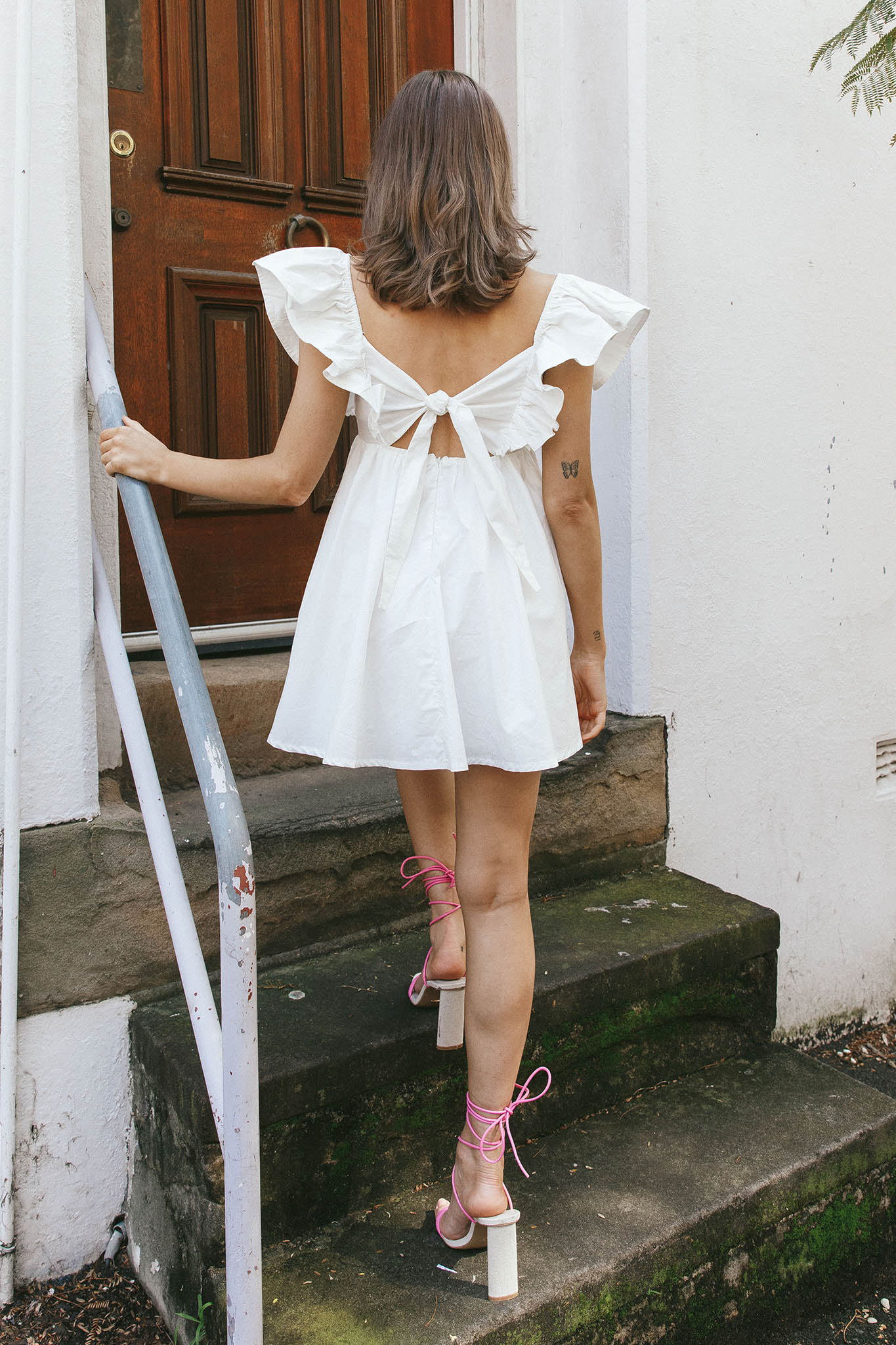 Marlina Ruffle Sleeve Babydoll Mini Dress White - Image 3