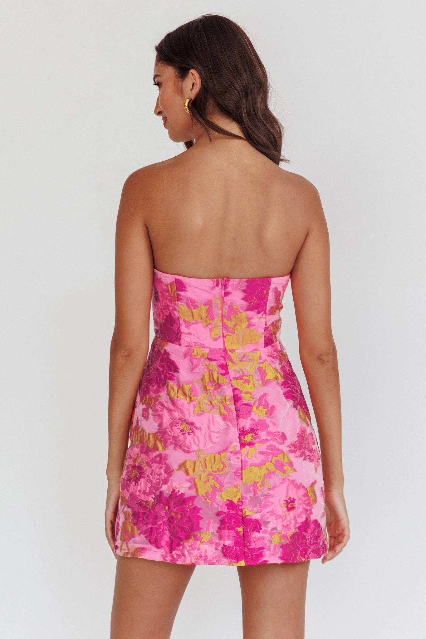 Marlina Strapless Jacquard Mini Dress Pink - Image 4