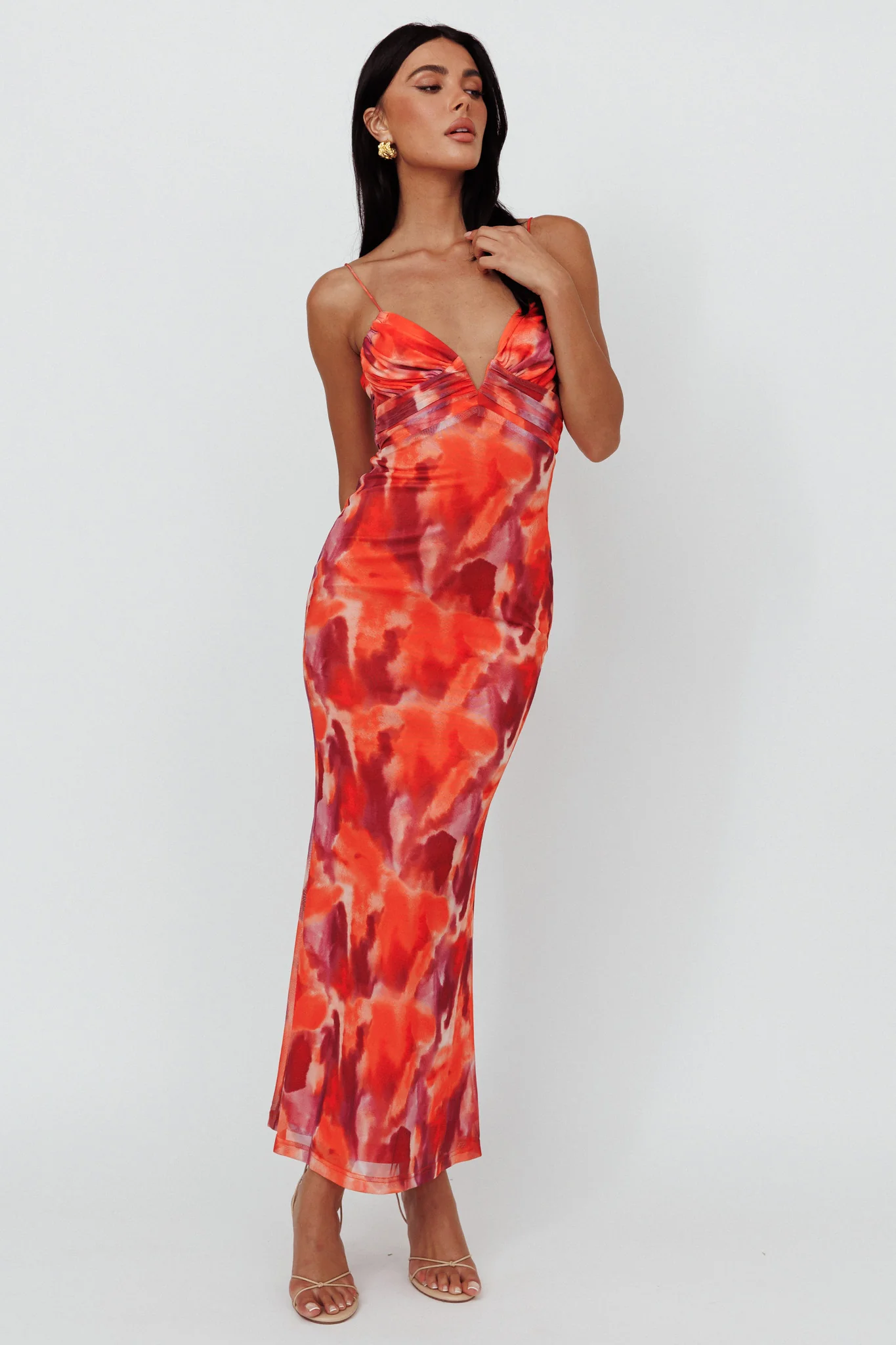 Marrakesh Gathered Bust Maxi Dress Print Orange - Image 3