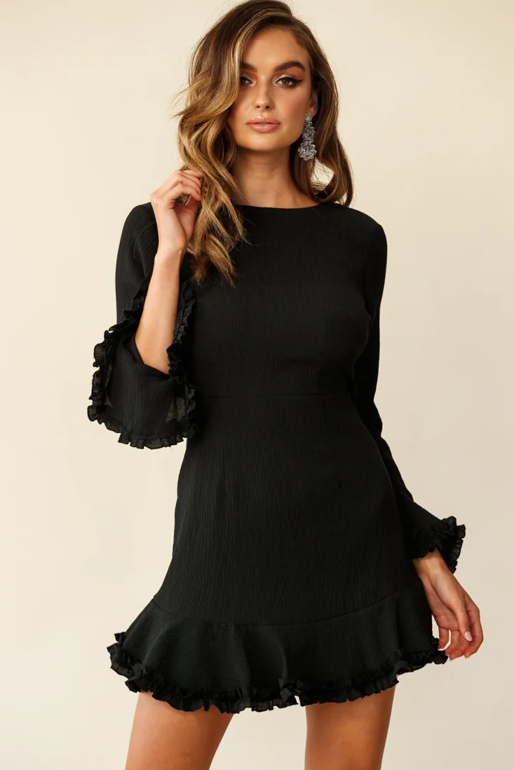 Marta Flared Cuff Cut-Out Back Dress Black - Image 7