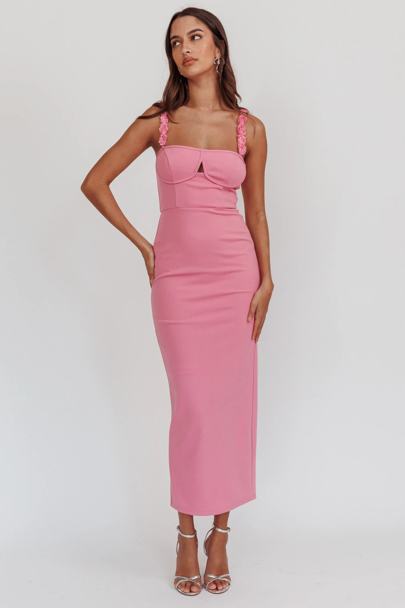 Marteen Rosette Strap Midi Dress Pink - Image 6