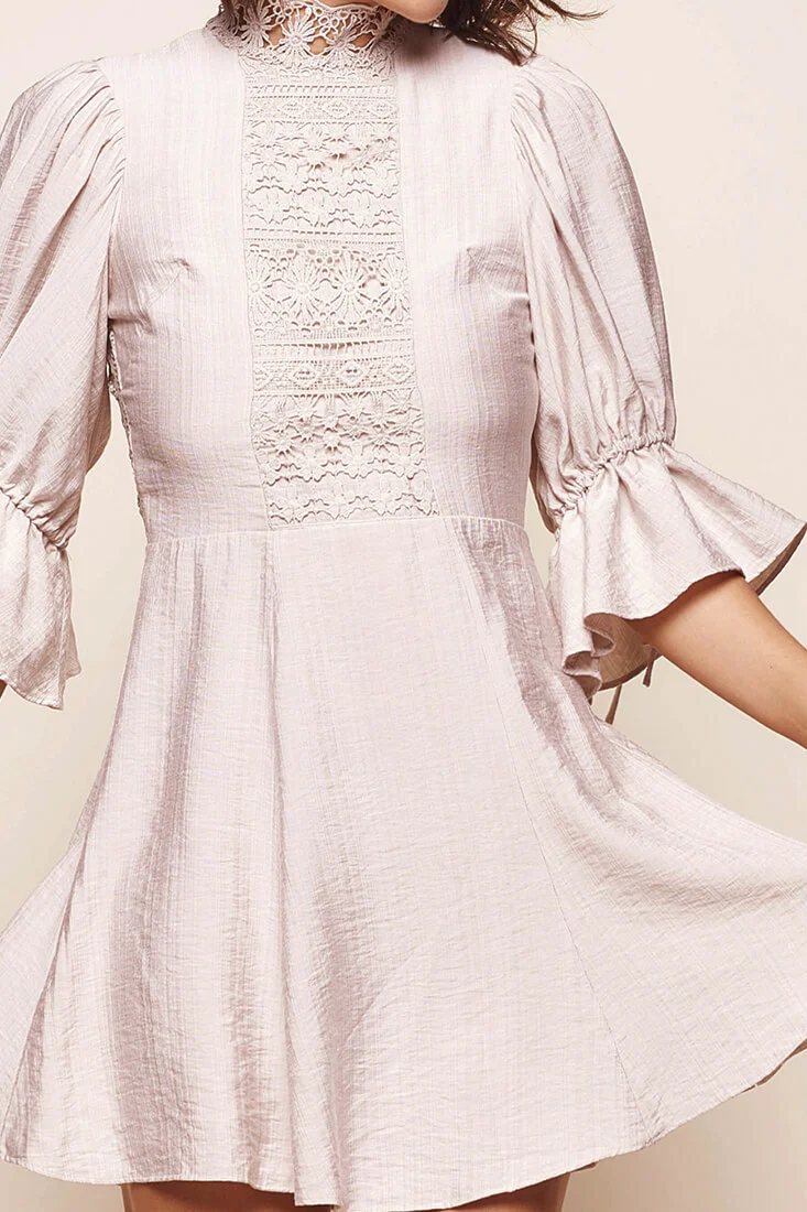 Martha High Neck Babydoll Dress Beige - Image 6