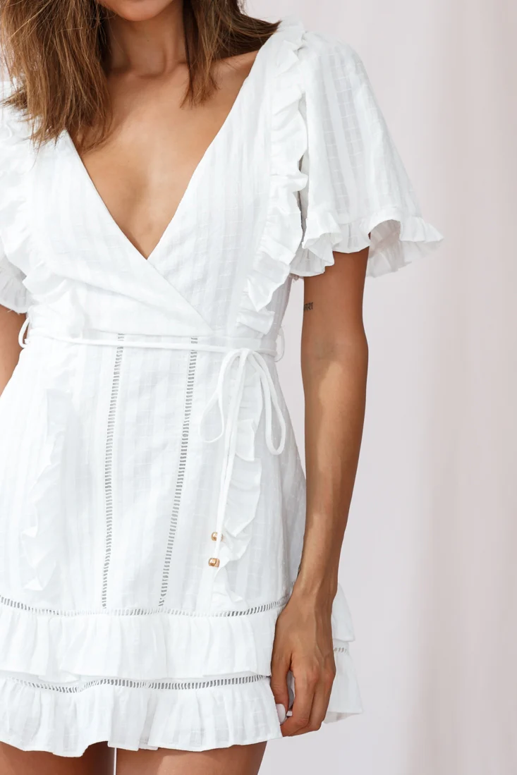 Marybelle Angel Sleeve A-Line Ruffle Dress White - Image 4