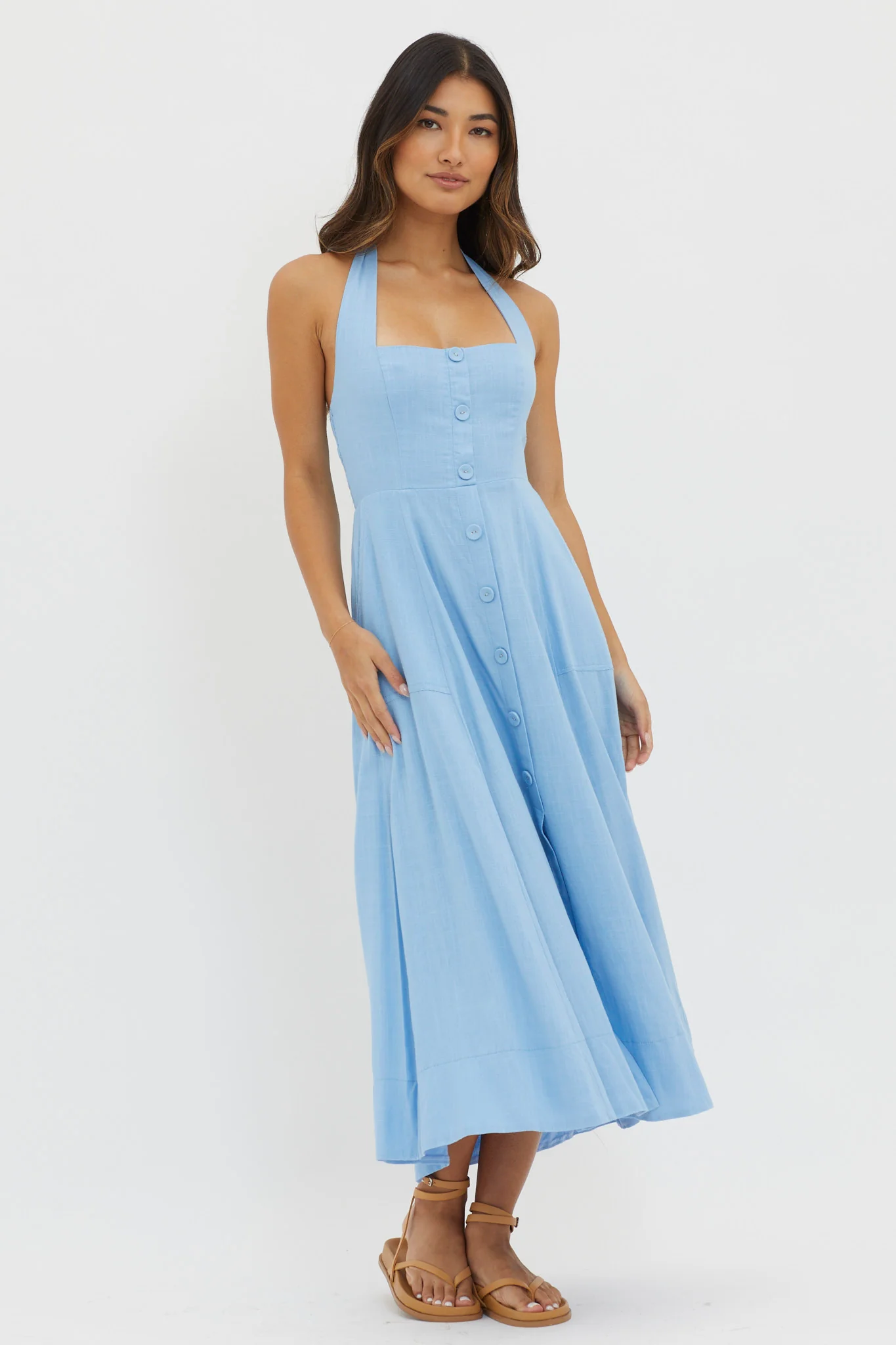 Marybeth Halterneck Midi Dress Blue - Image 5