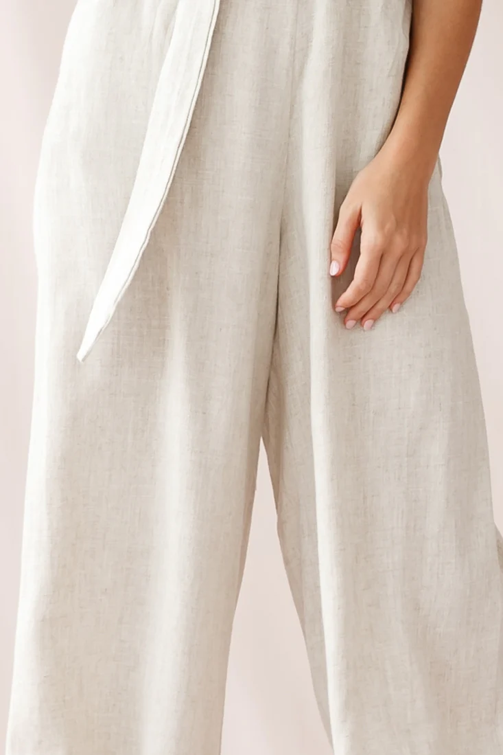 Mason Ruffle Neckline Wooden Buckle Belt Jumpsuit Natural - Image 4