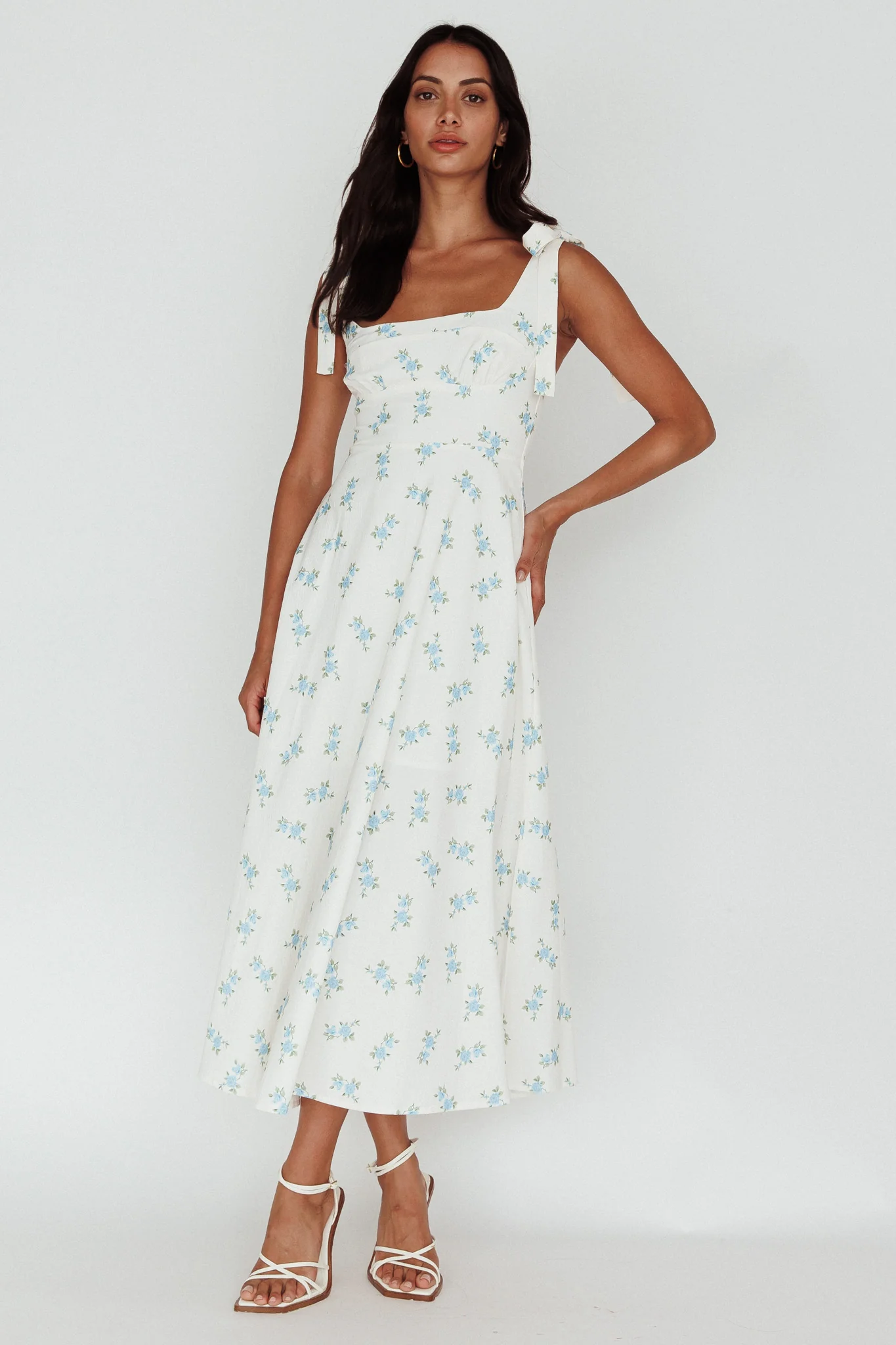Mathilda Tied Shoulder Midi Dress Blue Floral - Image 6