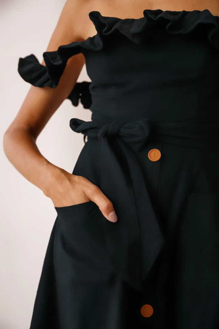 Matisse Off-Shoulder Placket Dress Black - Image 4