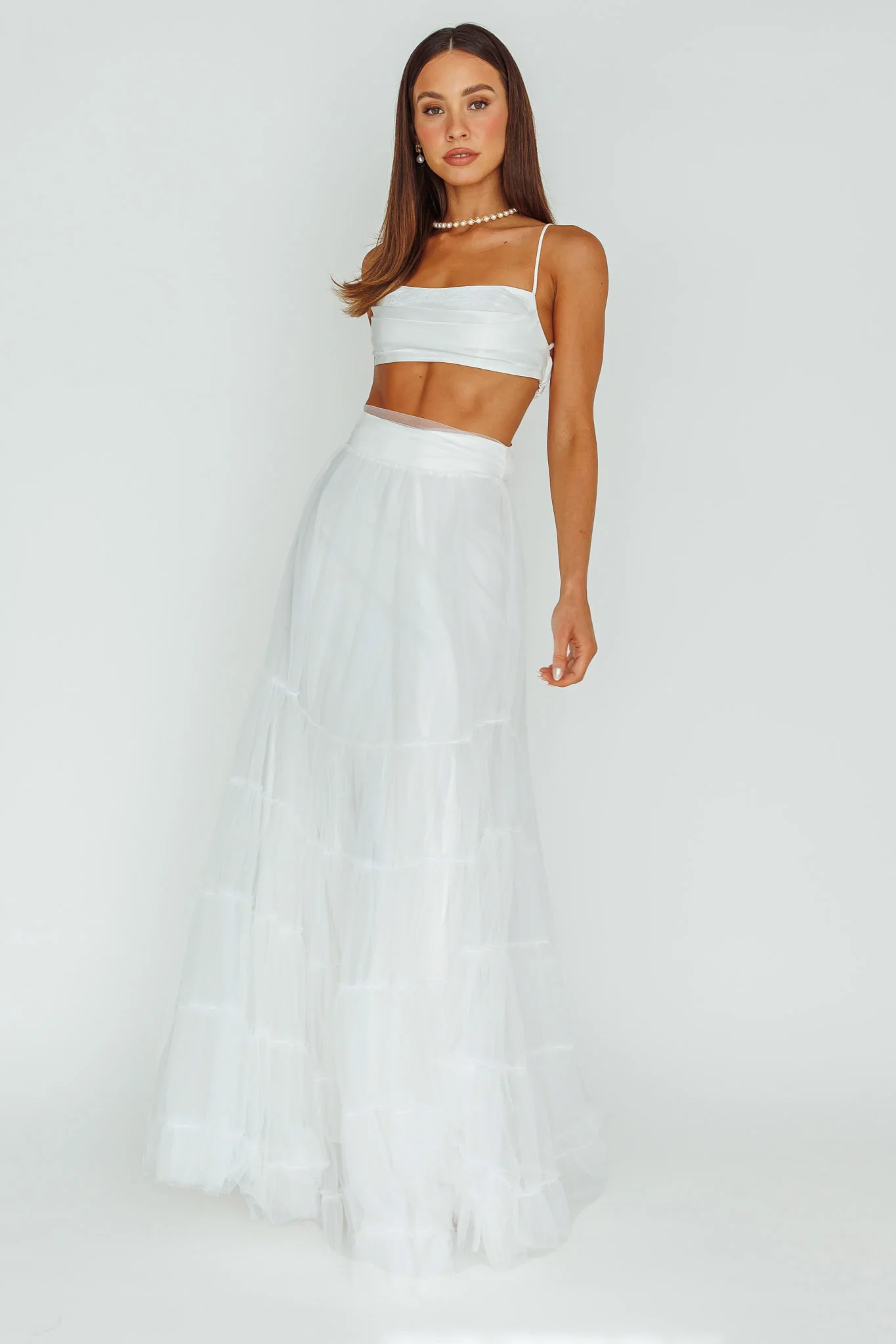 Mavis Mesh Overlay Maxi Skirt White - Image 6