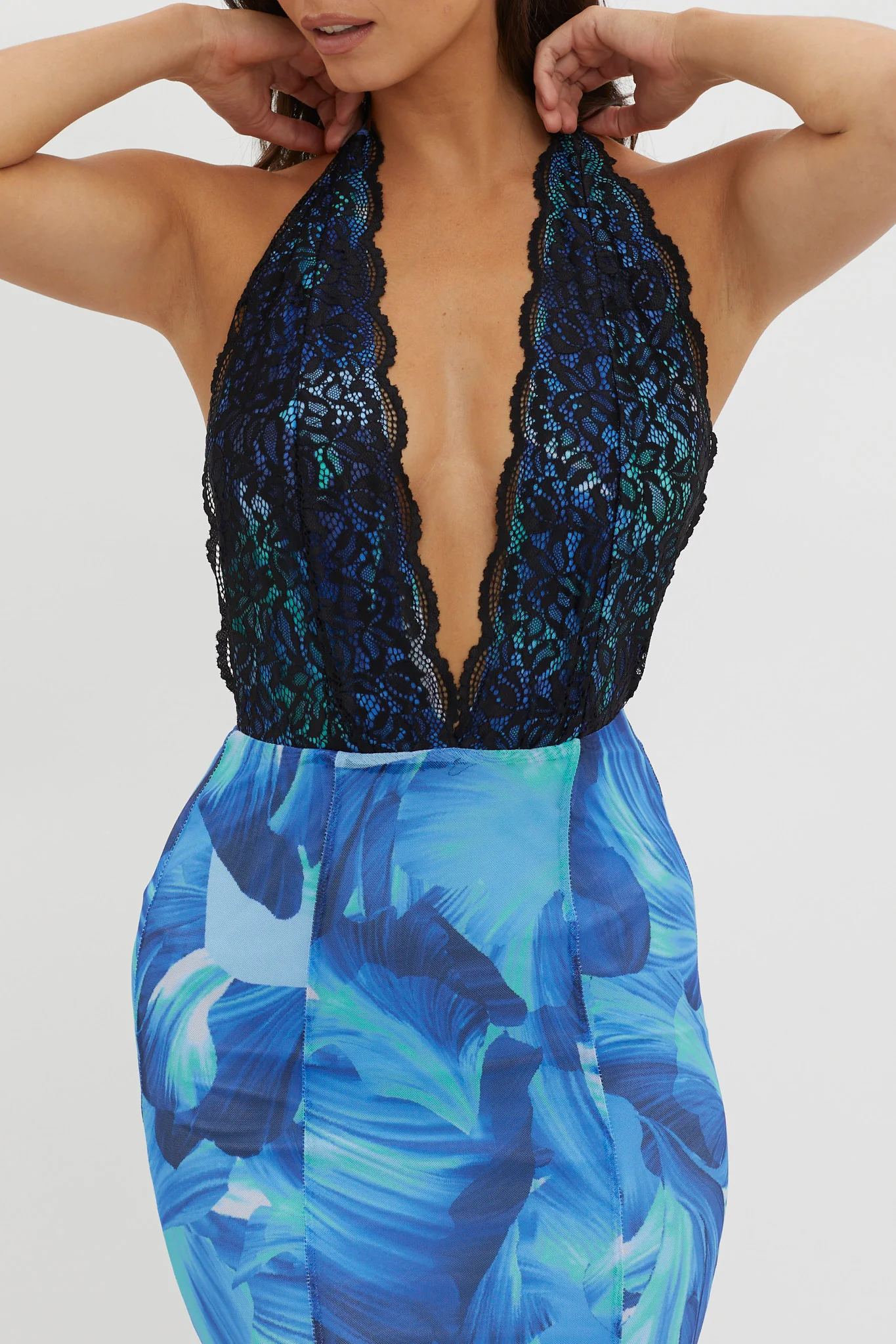 Mayah Lace Halterneck Maxi Dress Abstract Blue - Image 4