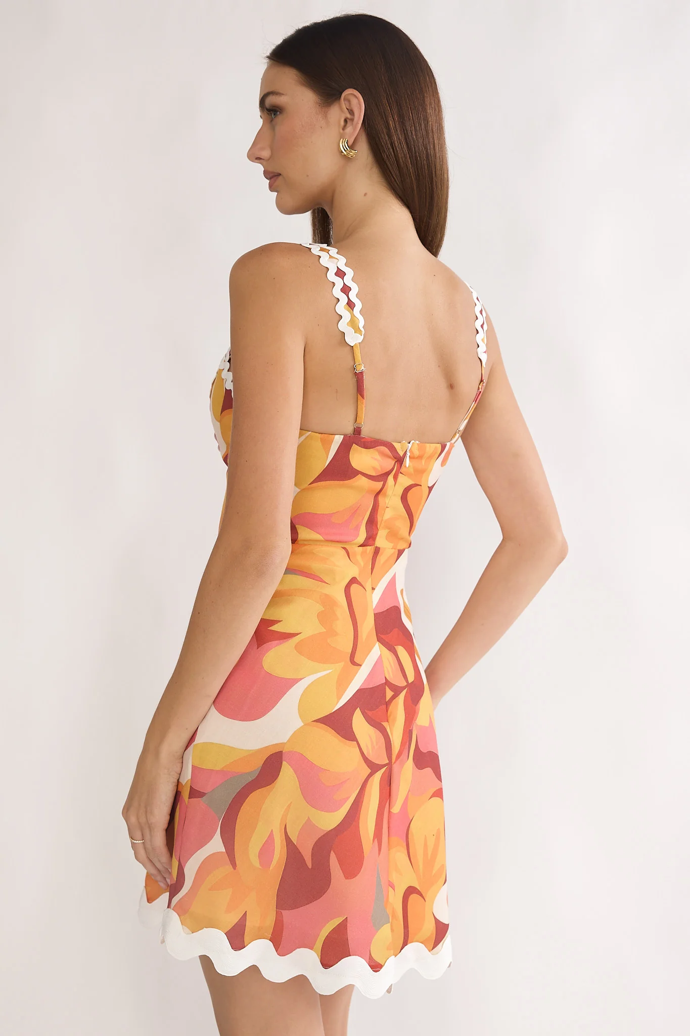 Meadows Ric Ric Trim Mini Dress Print Orange - Image 3