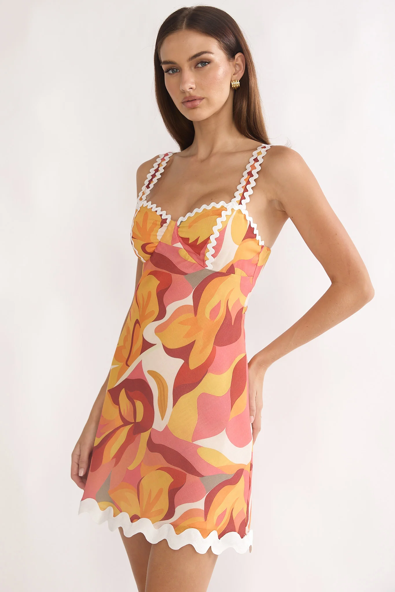 Meadows Ric Ric Trim Mini Dress Print Orange - Image 6