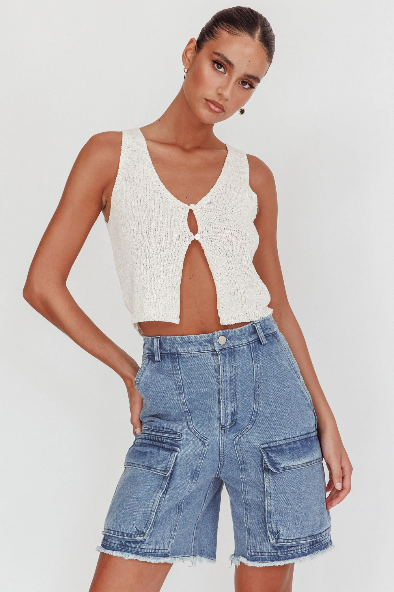 Meeka Open Front Knit Top White - Image 6