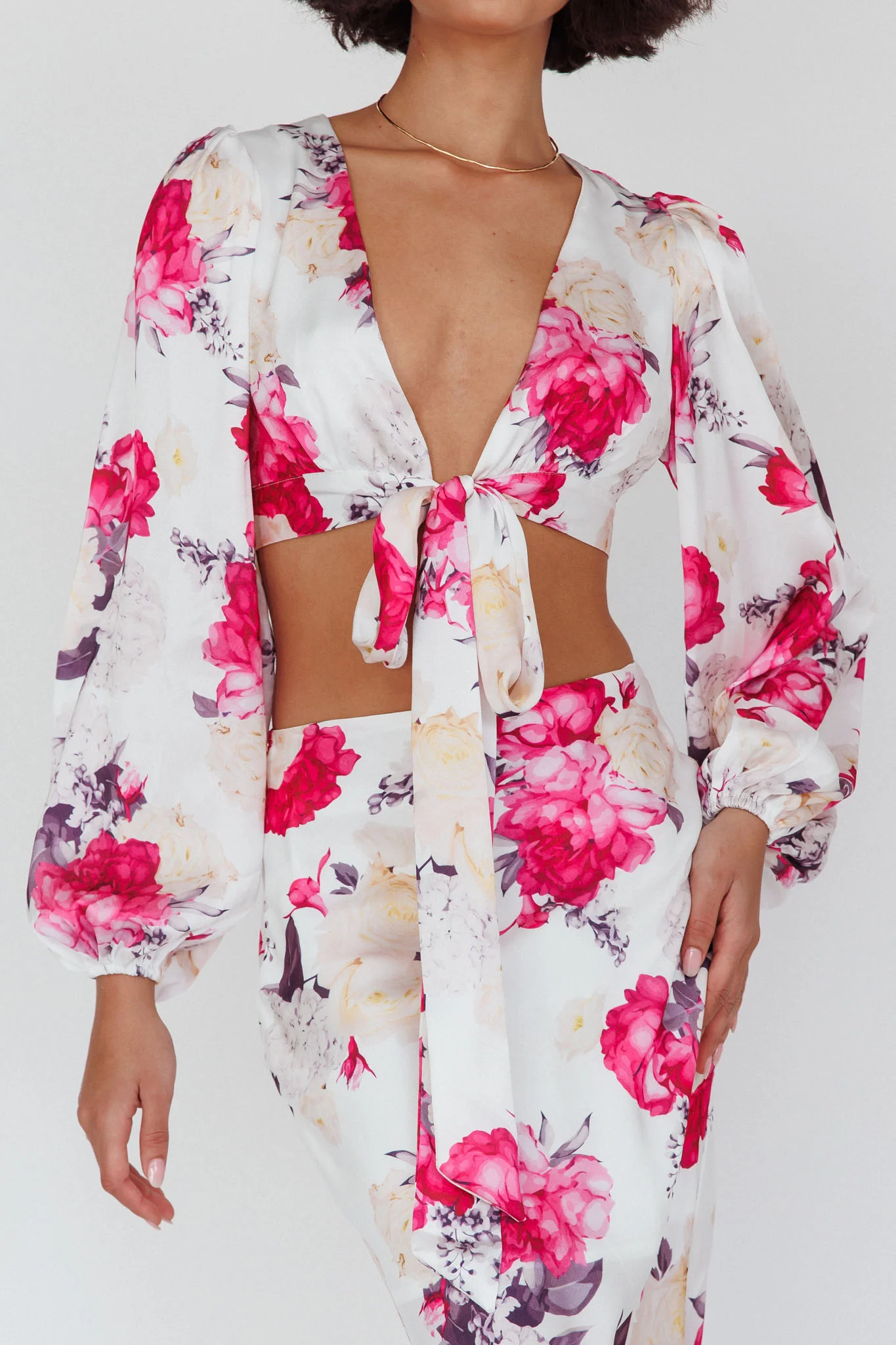 Meet Me In Fiji Tied Top Floral Pink - Image 4