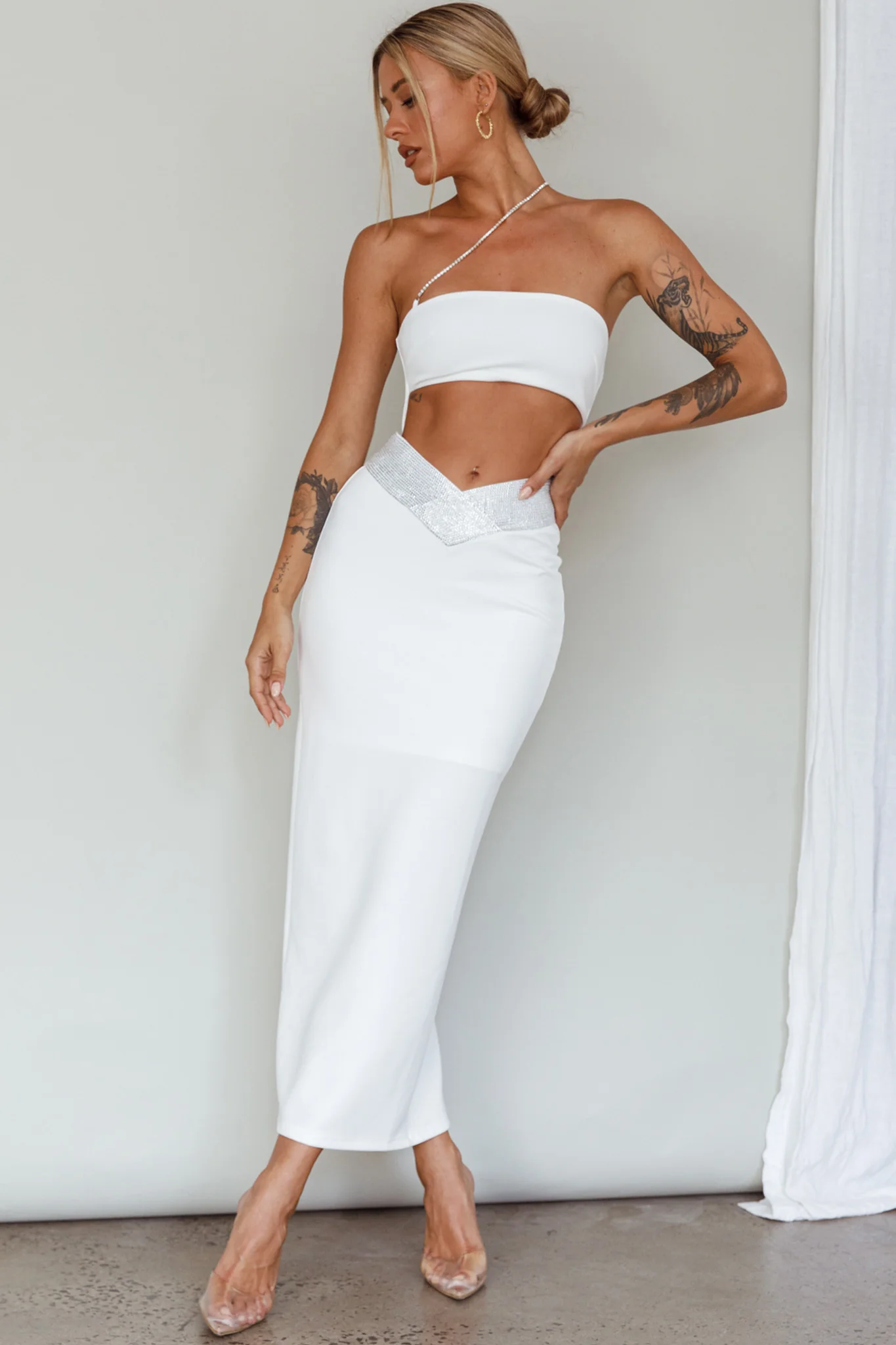 Megyn Diamante Midi Dress White - Image 4