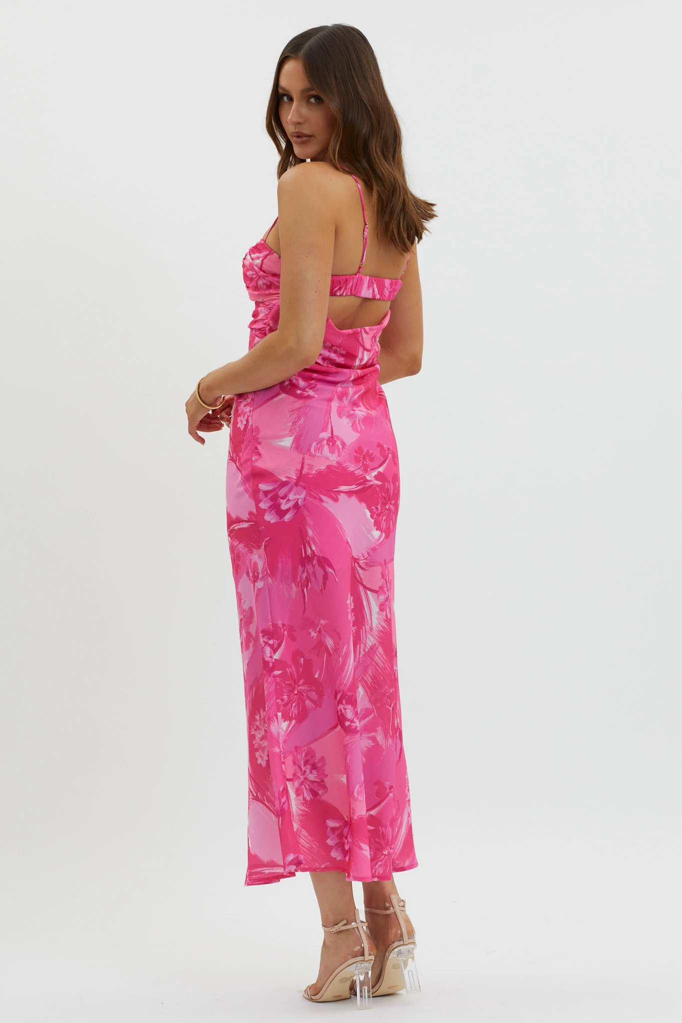 Melania Cut-Out Bodice Dress Floral Pink - Image 2
