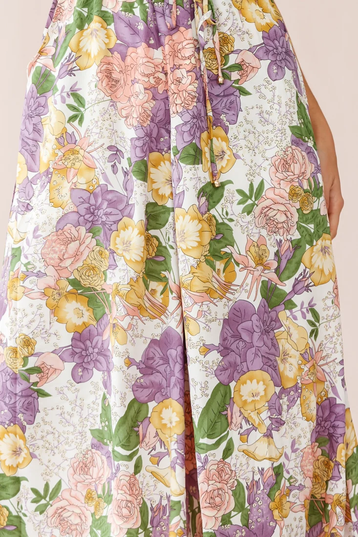 Melita Ruffle V-Neckline Jumpsuit Purple Print - Image 4