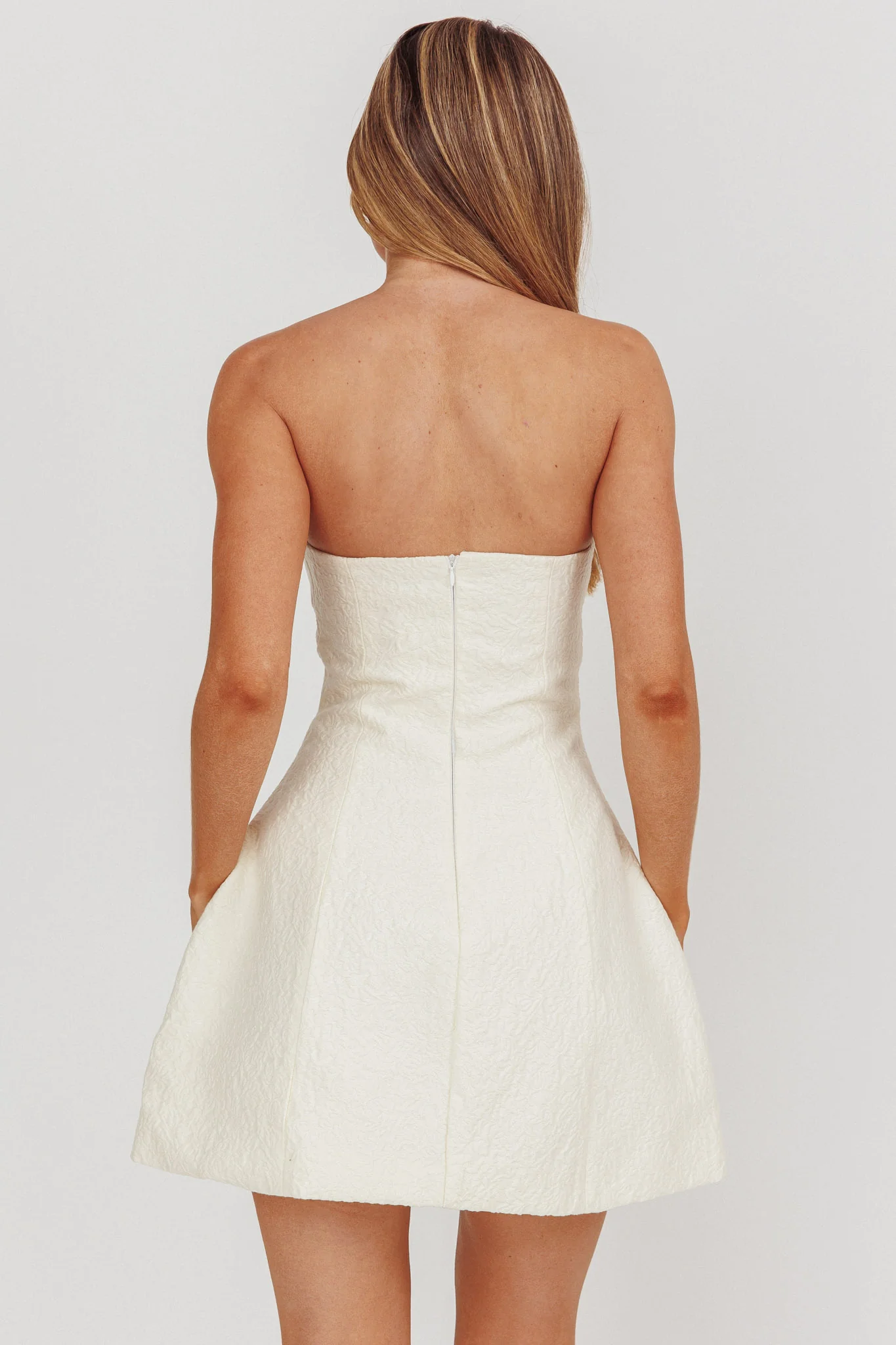 Melodic Strapless Mini Dress Cream - Image 3
