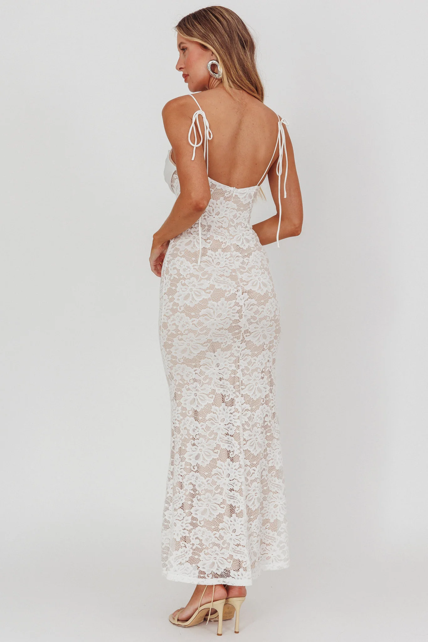 Melting Lace Maxi Dress White - Image 3