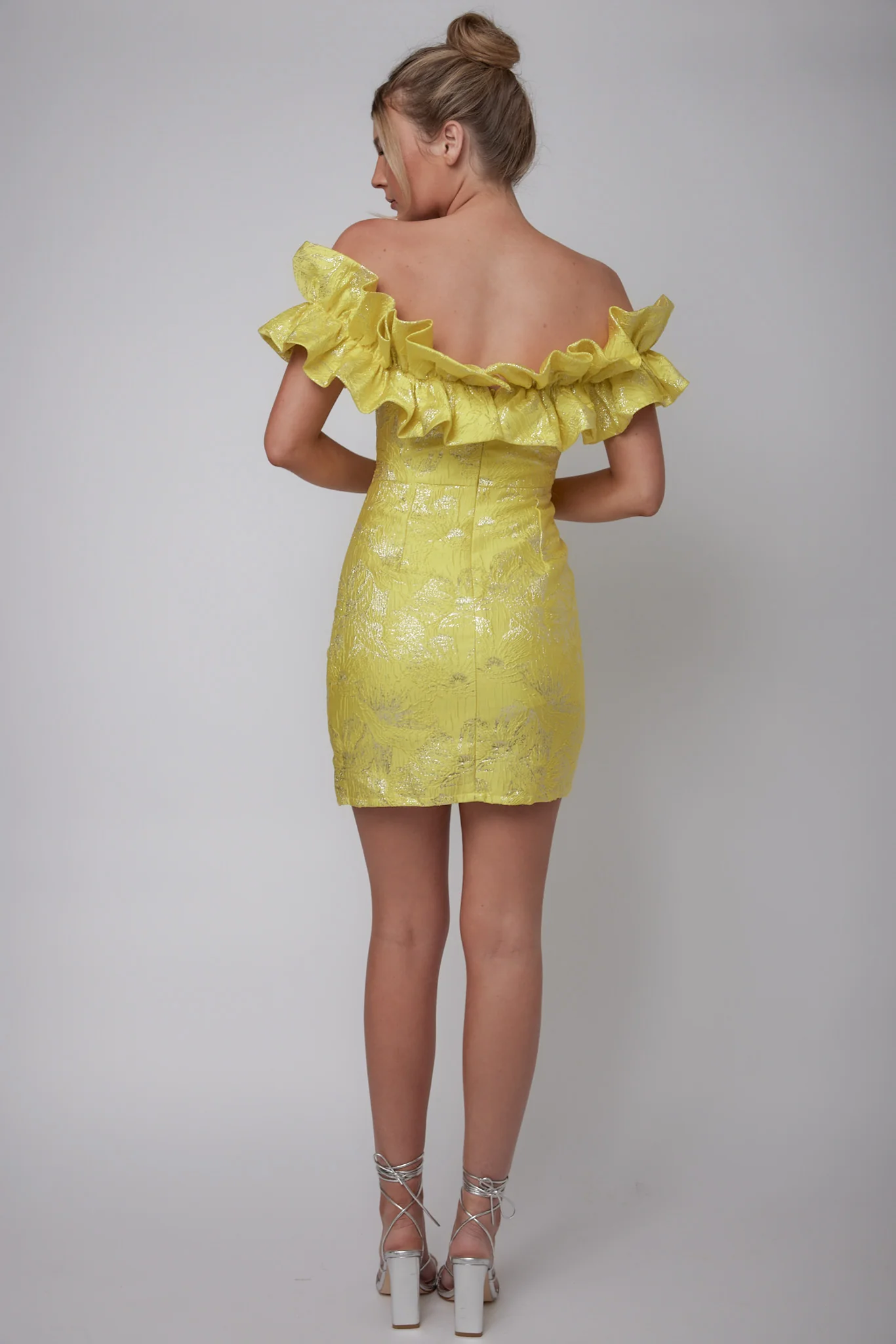 Memoire Off-Shoulder Jacquard Mini Dress Yellow - Image 3