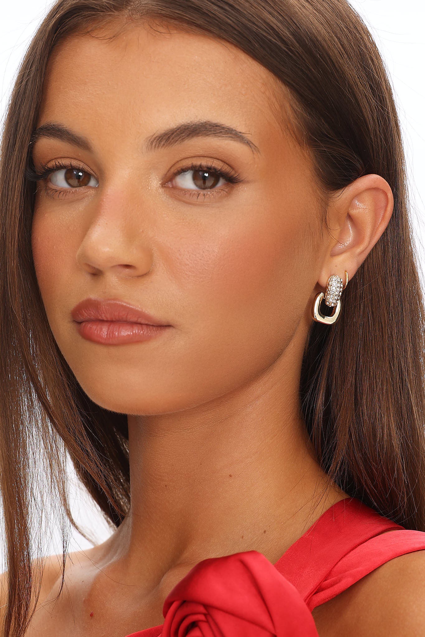 Memories Diamante Link Stud Earrings Gold - Image 3