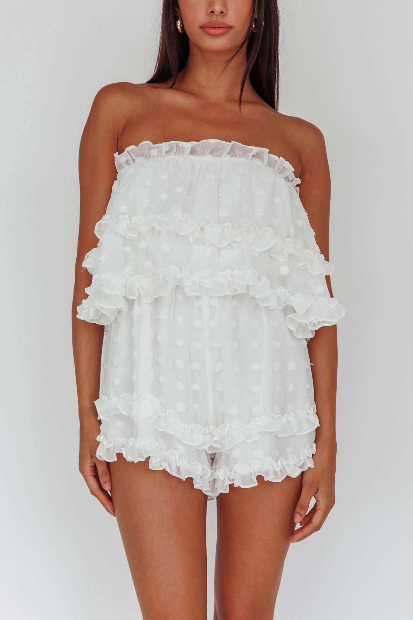 Memories Tiered Bust Frill Trim Romper White - Image 4