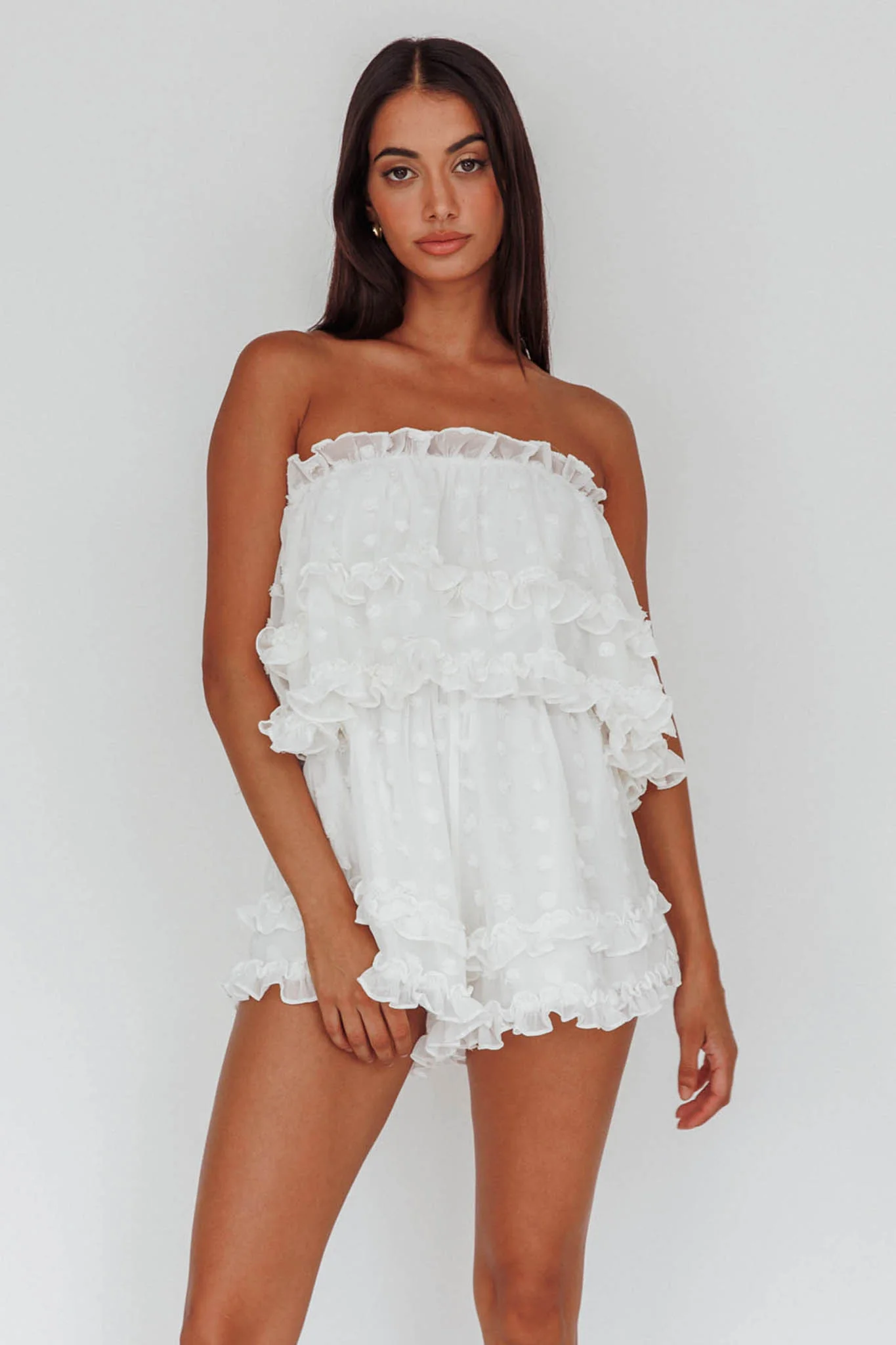 Memories Tiered Bust Frill Trim Romper White - Image 5