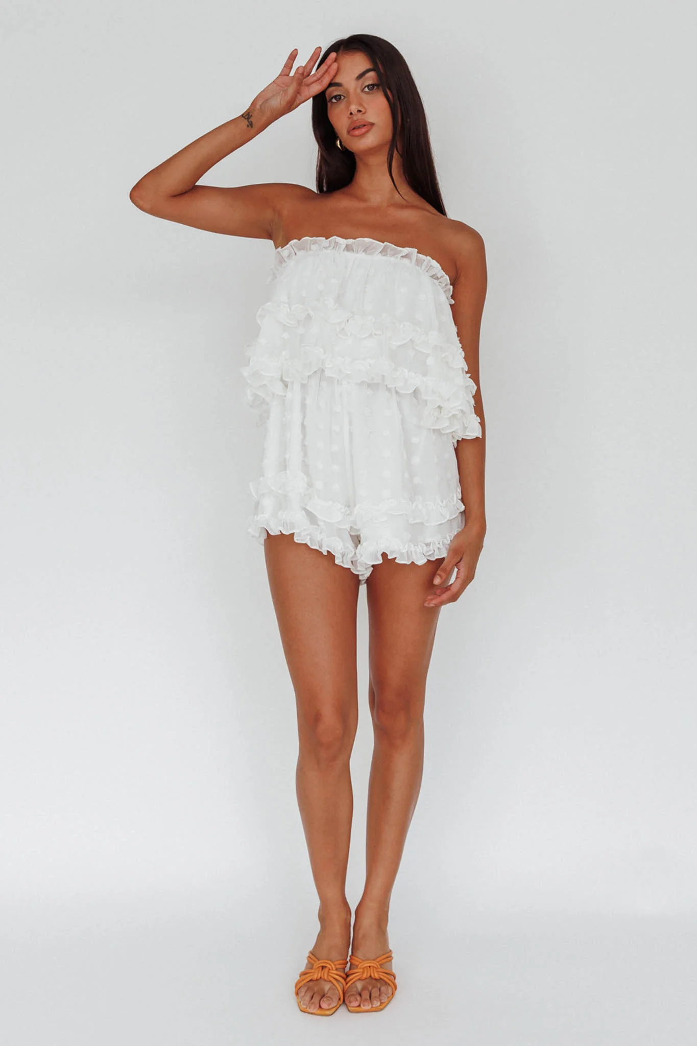 Memories Tiered Bust Frill Trim Romper White - Image 7