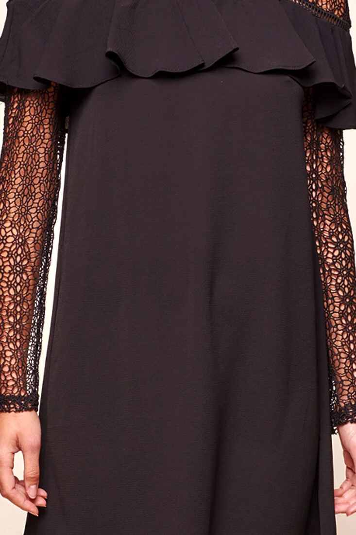 Mendes Lace Detailed High Neck Long Sleeved Dress Black - Image 6