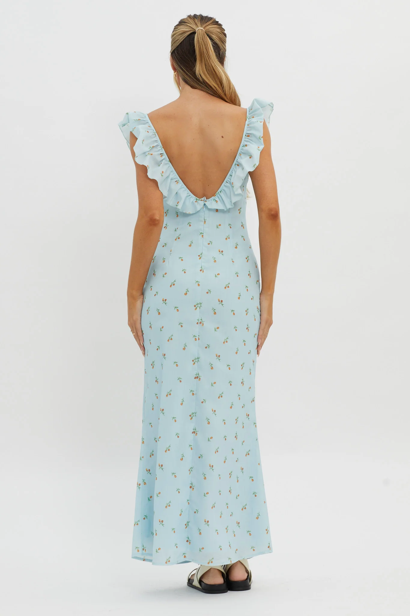 Merci Beaucoup Frill Neckline Maxi Dress Blue - Image 2