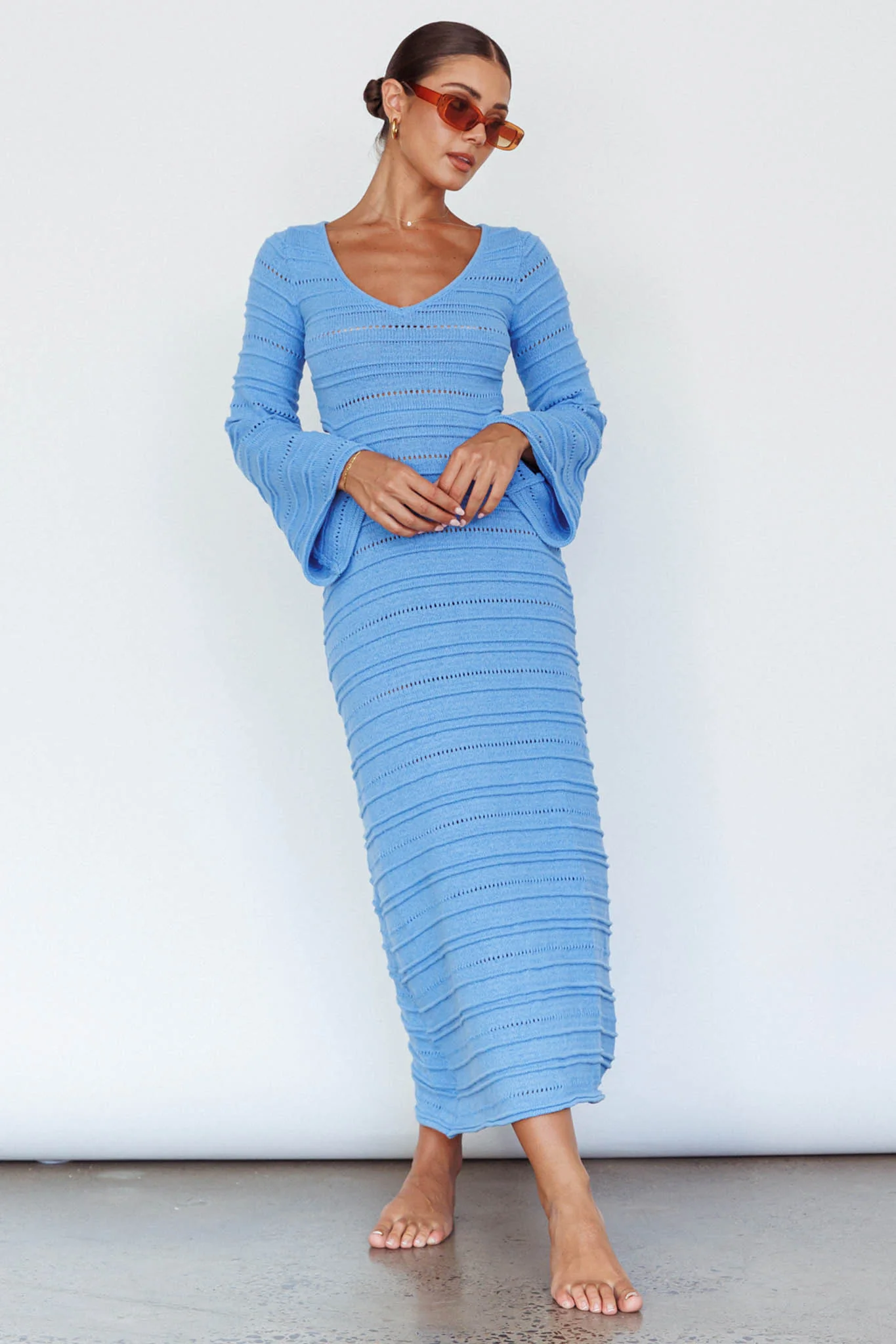Meredith Long Sleeve Cut-Out Maxi Dress Blue - Image 7