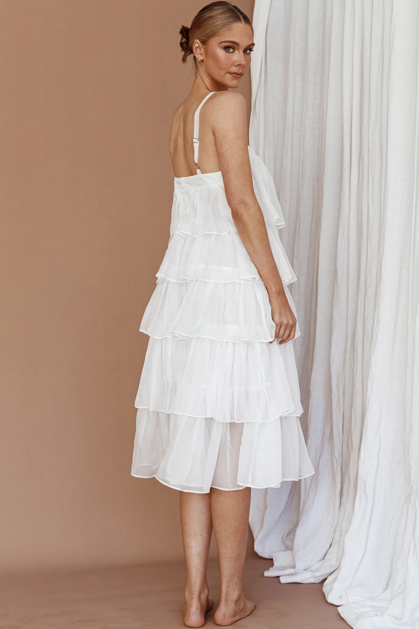 Merry Layered Frill Midi Dress White - Image 2