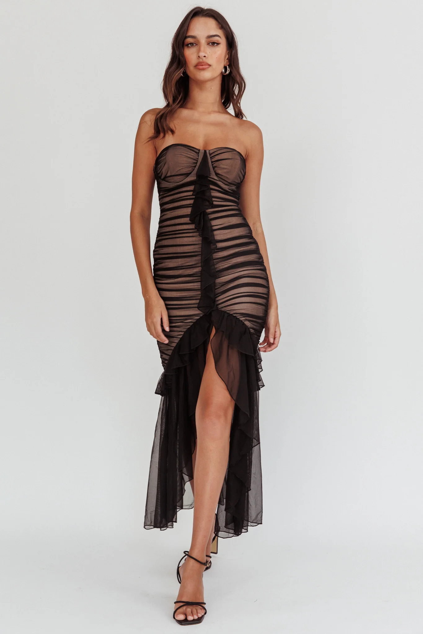 Mesmerize Strapless High-Low Hem Mesh Dress Black - Image 3